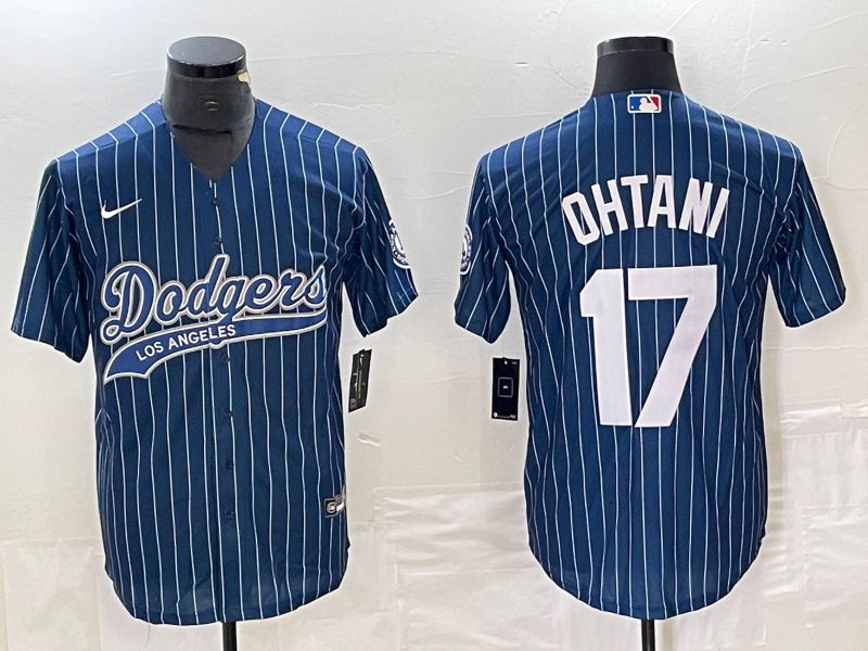 Men Los Angeles Dodgers 17 Ohtani Blue stripe Nike Game MLB Jersey style 1